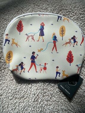 Small Pouch Mini Bag in Cream with Dog Walkers Print